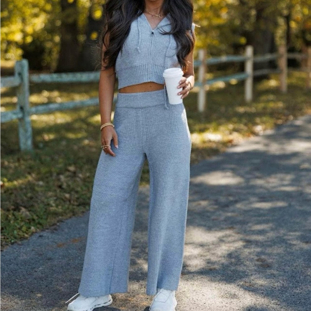 By Together Women's Light Gray Wide Leg Pants